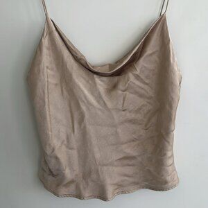 Zara Cowl Neck Satin Effect Tank Top Champagne, Size XL
